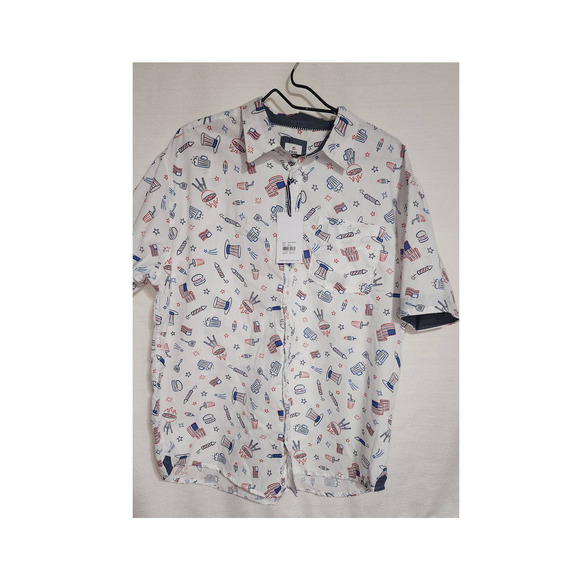 free planet fourth of July shirt button down size 1X 100% cotton white - Picture 1 of 9